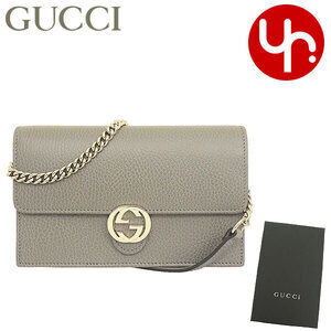 Gucci Shoulder Bag Gray Dollar Calf Interlocking GG Chain Crossbody